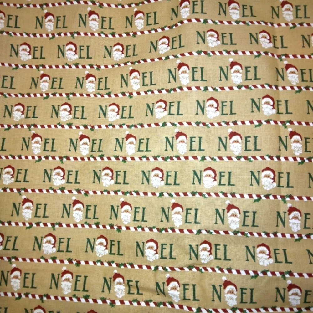 FABRIC Noel all over Stripes of words with Santa heads, Christmas fabric
